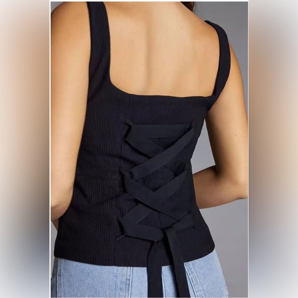 NWT Anthropologie Maeve Tie-Back Tank Black sz Large L